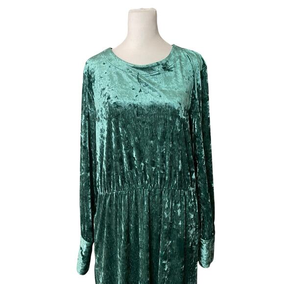 On 34th XL Midi Sheath Dress Green Crushed Velvet Long Sleeve Stretch - Picture 8 of 10